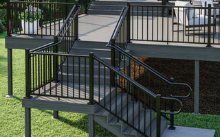 Voyage Decking in Sierra with Contemporary Aluminum Rail in Textured Black with ADA-Complient Graspable Handrail