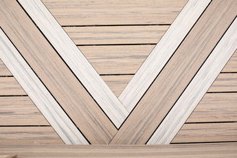 Close-up of Deckorators Composite Deck Boards with Inlay Pattern by Simcoe Decks