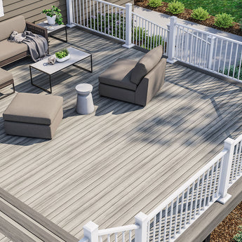 Deckorators Voyage Deck in Tundra and Sierra with Contemporary Railing in Textured White #color_tundra