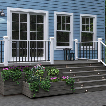 Deckorators for Lowe's Contemporary Composite Rail in White with Tropics Decking in Tidal Gray #color_white