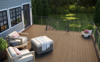 Outdoor space with Voyage Decking with Contemporary Cable Rail