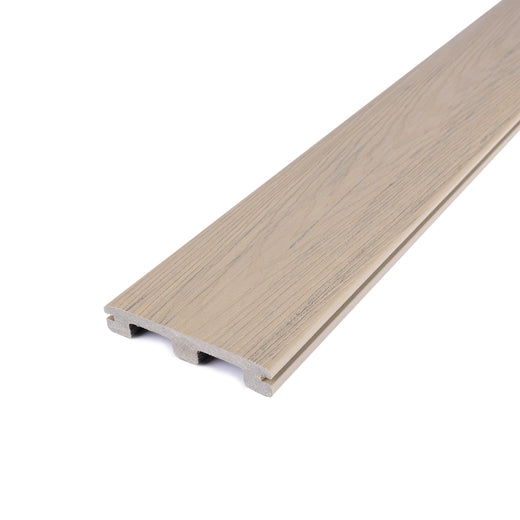 Angled Close-up Venture Slotted Deck Board in Shoreline