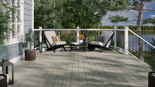 Lake house with Deckorators Summit Decking in Glacier and Contemporary Composite Rail in White