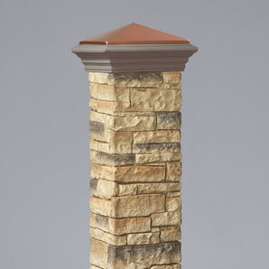 Deckorators Postcover in Beige Stacked Stone with Copper Cap #color_beige-stacked-stone