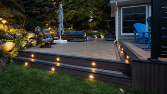 Deck Steps Built by Simcoe Decks with Recessed Lights in the Steps at Night