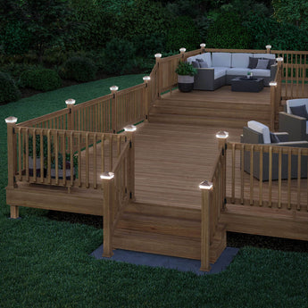 Cedar Wood Deck and Railing with Deckorators High Point Copper Solar Post Cap #color_copper