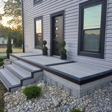 Front Porch Built Using Deckorators Voyage Decking in Tundra with Picture Framing in Dark Slate #color_dark-slate