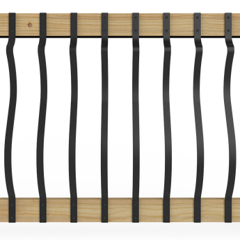 Deckorators Baroque Aluminum Balusters on Wood Rail Panel in Satin Black #color_satin-black