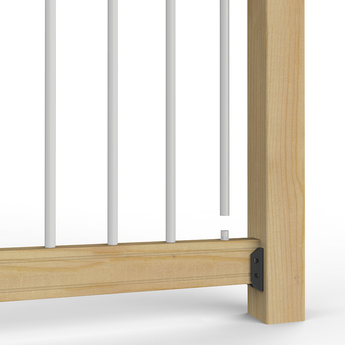 Close-up of Deckorators Classic Aluminum Baluster in Textured White on Wood Rail Panel #color_textured-white