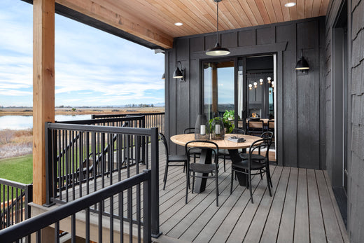 HGTV's Rock the Block House's Outdoor Dining Area Deck Featuring Deckorators Vista Decking in Driftwood