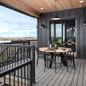 HGTV's Rock the Block House's Outdoor Dining Area Deck Featuring Deckorators Vista Decking in Driftwood #color_driftwood