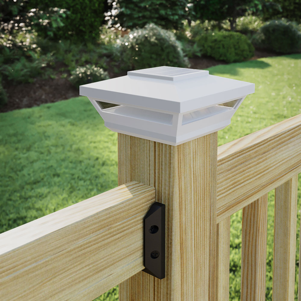 Relightable 2-Pack Solar Post Deck Cap Lights – Black/White/Copper, 4x4 Or 5x5 Or 6x6 Vinyl Fence Posts (LED, Dusk-to-Dawn)