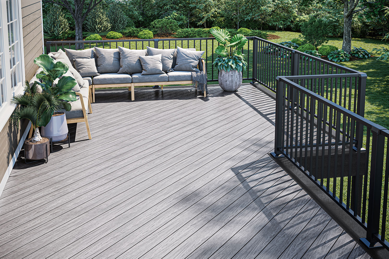 Deckorators Vault Decking in Dusk with Contemporary Rail in Textured Black #color_textured-black