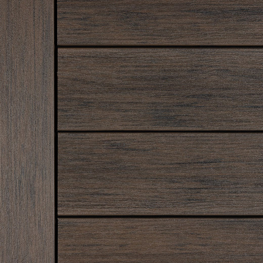 Close-up of Deckorators Vista Deck Boards Installed in Ironwood