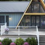 A-Frame House with Deckorators Vista Deck in Silverwood and Contemporary Railing in Textured White #color_silverwood