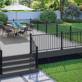 Deck With Stairs Made with Deckorators Vista Decking in Silverwood and Rapid Rail in Textured Black #color_silverwood