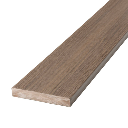 Angled close-up of Deckorators Voyage Solid Deck Board in Khaya