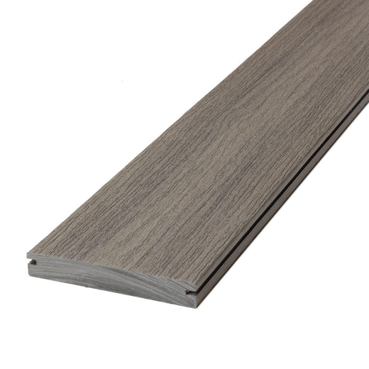 Angled close-up of Deckorators Voyage Grooved Deck Board in Sierra