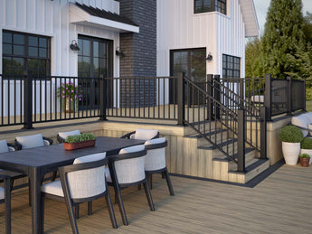 Deckorators Voyage Decking in Costa with Dark Slate, 4 inch post and Contemporary Rail in Textured Black #color_costa