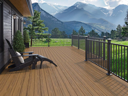 Mountain Landscape with Deck Built Out of Deckorators Decking in Sedona and Contemporary Railing in Textured Black