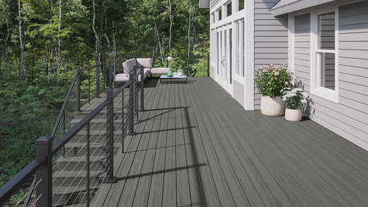 Deckorators Voyage Decking in Sierra with Contemporary Cable Rail in Textured Black