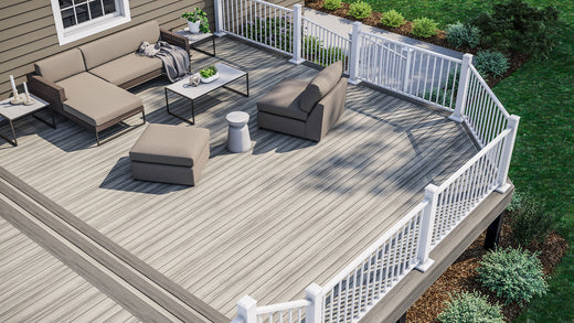 Deckorators Voyage Deck in Tundra and Sierra with Contemporary Railing in Textured White