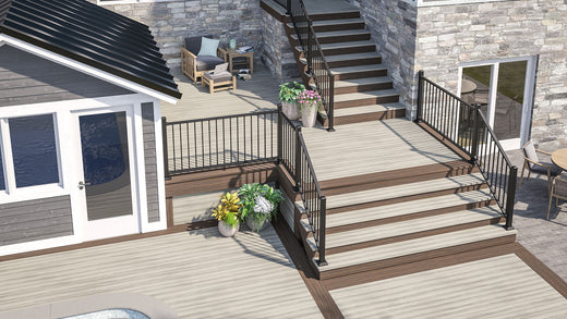 Deckorators Voyage Decking in Tundra with Step Treads in Khaya