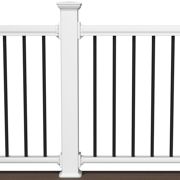 Deckorators Composite Rail in White with Round Black Aluminum Balusters #color_round-black-aluminum