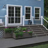 Blue House with Deckorators for Lowe's Tropics Deck in Tidal Gray with Steps #color_tidal-gray