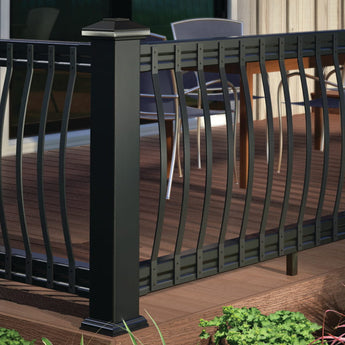 Deck railing with Deckorators Arc Curved Balusters in Satin Black #color_satin-black