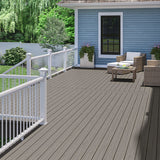 Blue House with Deckorators Venture Deck in Saltwater with Composite Rail in White #color_saltwater